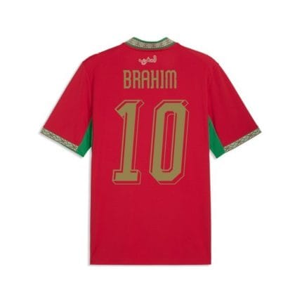 Camiseta de fútbol de Marruecos 2026 con el nombre de Brahim Diaz. Primera equipación oficial para adulto de la selección marroquí.