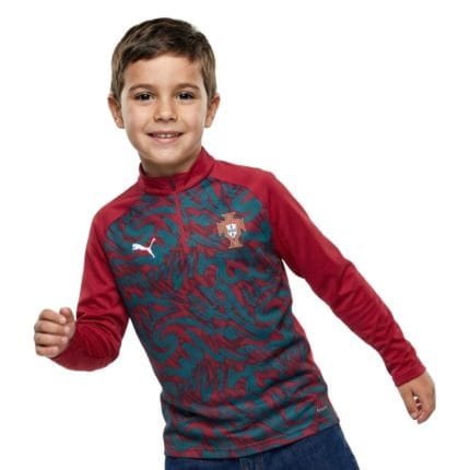 Vista frontal de la camiseta de entrenamiento de Portugal para niño, temporada 2026. Ropa oficial de la selección portuguesa.