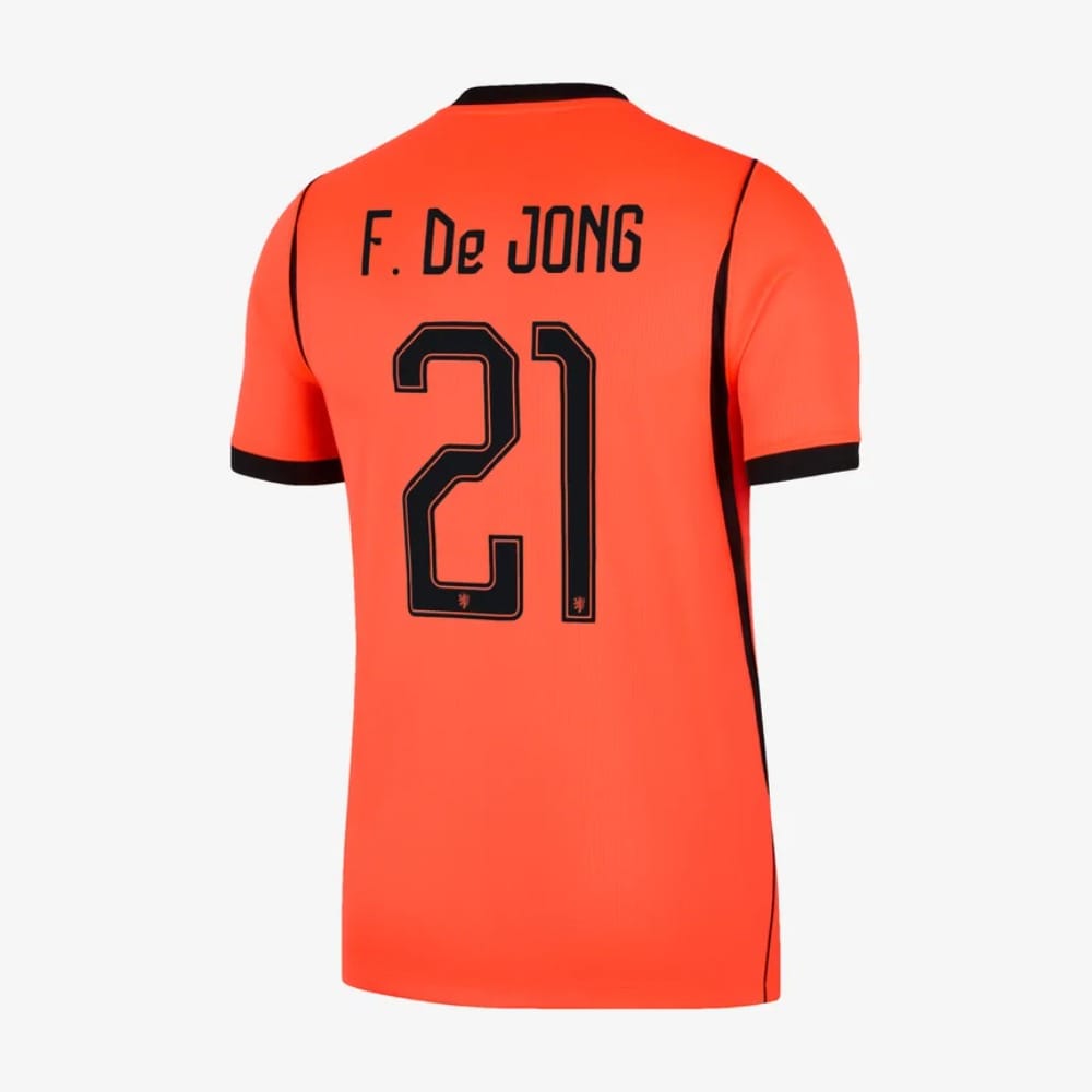 camiseta F. De JONG paises bajos 2026 Camiseta de la primera equipación de Países Bajos para adulto, temporada 2026, con el nombre y dorsal oficial de F. DE JONG.
