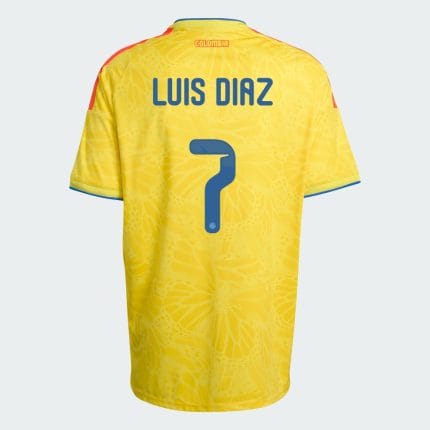 Camiseta de la primera equipación de Colombia 2026 para adulto, con el dorsal y nombre del jugador Luis Diaz en la espalda.