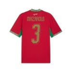 Camiseta de la primera equipación de Marruecos para el Mundial 2026 con el dorsal de Noussair Mazraoui. Talla de adulto.