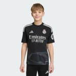 Equipación oficial de portero para niño del Real Madrid, temporada 2026/27. Incluye camiseta, pantalón y medias.