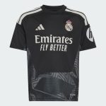Equipación oficial de portero para niño del Real Madrid, temporada 2026/27. Incluye camiseta, pantalón y medias.