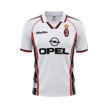 Camiseta retro AC Milan 1997/98 segunda equipación blanca — vista frontal en maniquí