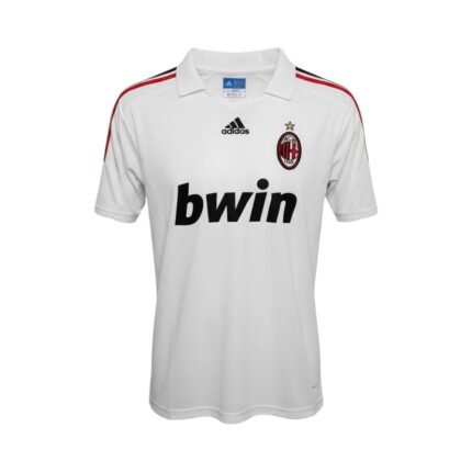 Camiseta retro AC Milan 2007/08 segunda equipación blanca — vista frontal en maniquí