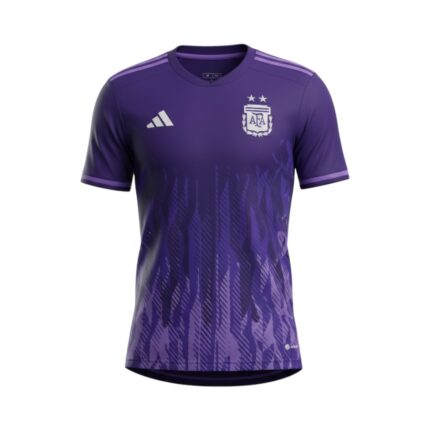 Camiseta retro Argentina 2022 segunda equipación morada — vista frontal en maniquí