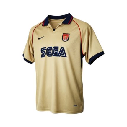 Camiseta retro Arsenal 2001/02 segunda equipación dorada — vista frontal en maniquí