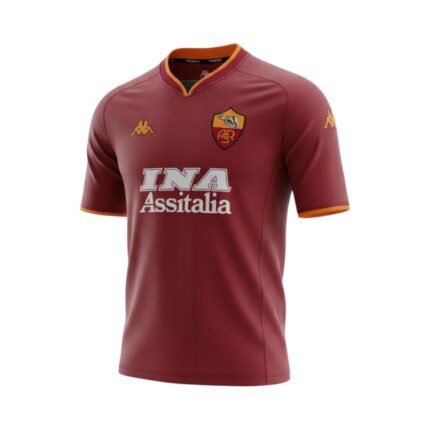 Camiseta retro AS Roma 2001/02 primera equipación — vista frontal en maniquí