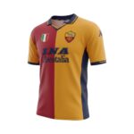 Camiseta retro AS Roma 2001-02 tercera equipación, diseño bicolor con Scudetto. — vista frontal en maniquí