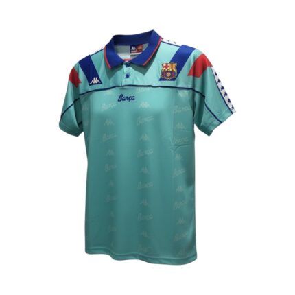 Camiseta retro FC Barcelona 1992-93 tercera equipación Kappa turquesa — vista frontal en maniquí
