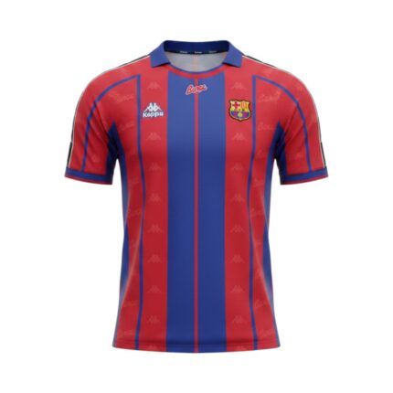Camiseta retro FC Barcelona Primera Equipación 1997/98 — vista frontal en maniquí