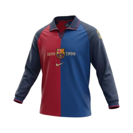 Camiseta retro FC Barcelona Primera Equipación Centenario 1998-1999 Manga Larga — vista frontal en maniquí