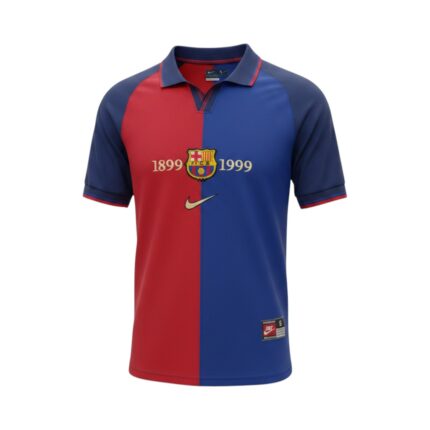 Camiseta retro FC Barcelona 1999 Centenario, primera equipación — vista frontal en maniquí