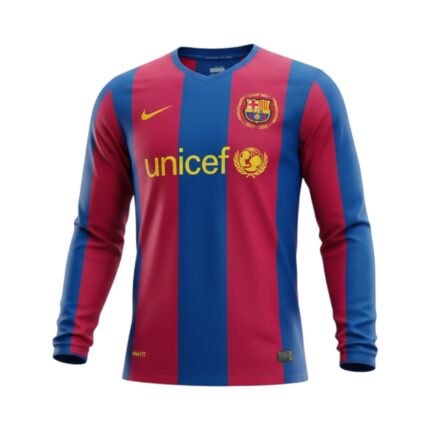 Camiseta retro del FC Barcelona de la temporada 2007/08, primera equipación de manga larga. — vista frontal en maniquí