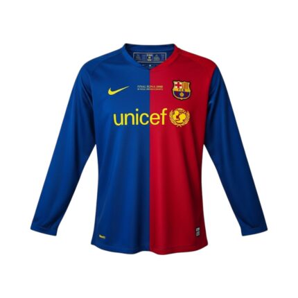 Camiseta retro del FC Barcelona de la temporada 2008/09, primera equipación, manga larga. — vista frontal en maniquí