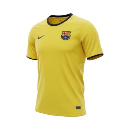 Camiseta retro del FC Barcelona, segunda equipación de la temporada 2008/09, color amarillo. — vista frontal en maniquí