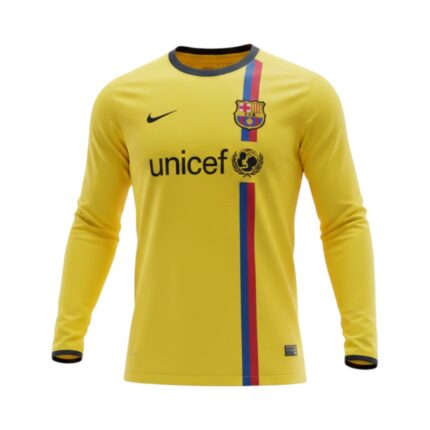 Camiseta retro FC Barcelona 2008/09 segunda equipación manga larga amarilla — vista frontal en maniquí