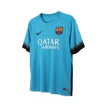 Camiseta retro FC Barcelona 2015/16, tercera equipación en azul turquesa — vista frontal en maniquí