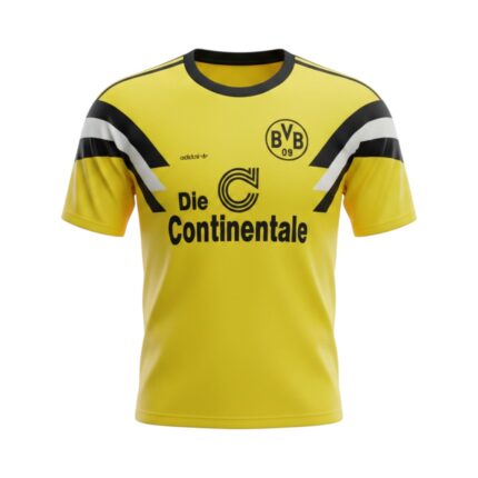 Camiseta retro Borussia Dortmund 1989 primera equipación amarilla — vista frontal en maniquí