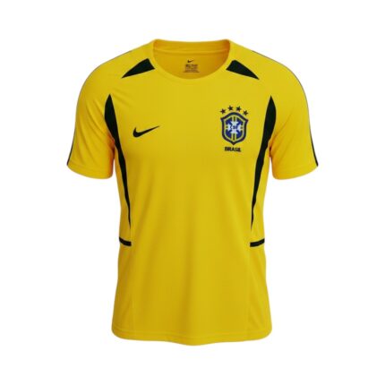 Camiseta retro de la selección de Brasil de 2002, primera equipación. — vista frontal en maniquí