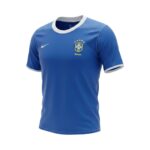 Camiseta retro de la selección de Brasil, segunda equipación azul de la temporada 2004. — vista frontal en maniquí