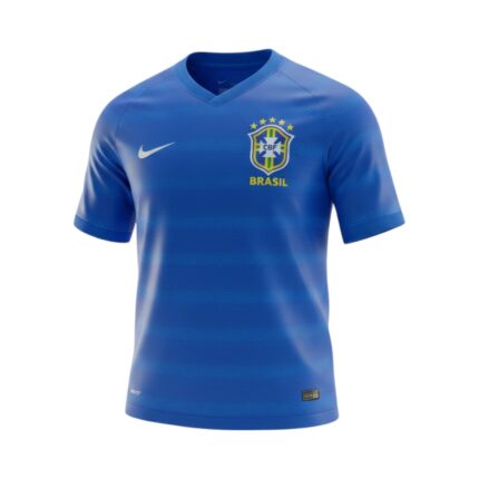 Camiseta retro Brasil 2014 segunda equipación azul — vista frontal en maniquí