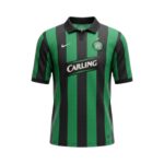 Camiseta retro del Celtic de Glasgow, segunda equipación de la temporada 2006/07, con rayas verdes y negras. — vista frontal en maniquí
