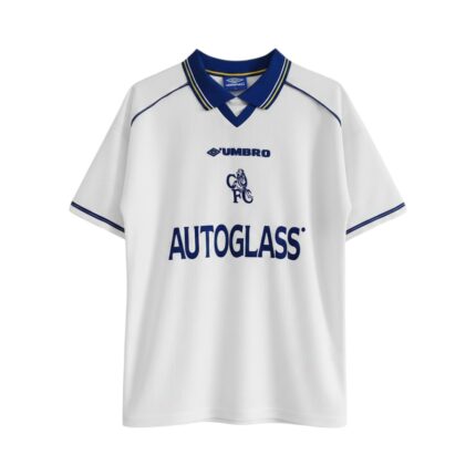 Camiseta retro Chelsea 1998/00 segunda equipación blanca — vista frontal en maniquí