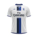 Camiseta retro Chelsea 2003-2004 segunda equipación blanca con franja azul — vista frontal en maniquí
