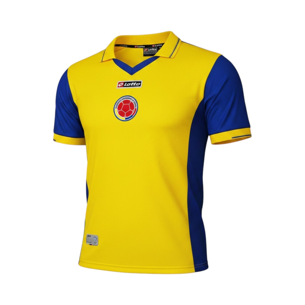 camiseta-retro-colombia-2003-05-primera-equipacion-01 Camiseta retro de la selección de Colombia, primera equipación de la temporada 2003/05. — vista frontal en maniquí