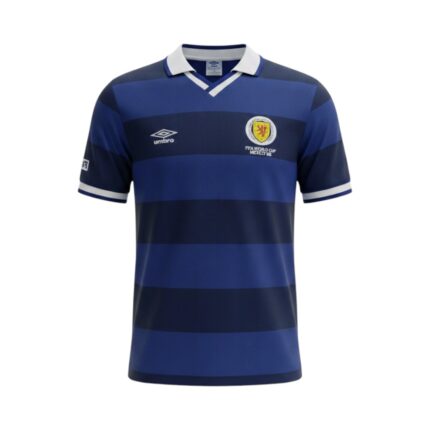 Camiseta retro de la selección de Escocia, primera equipación del Mundial de México 1986. — vista frontal en maniquí