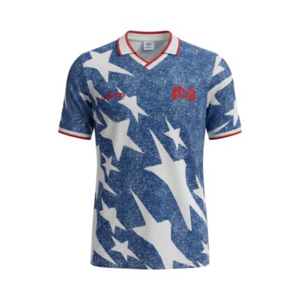 Camiseta retro Estados Unidos 1994 segunda equipación azul con estrellas blancas — vista frontal en maniquí