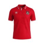 Camiseta retro Gales 1992/94 primera equipación Umbro roja — vista frontal en maniquí