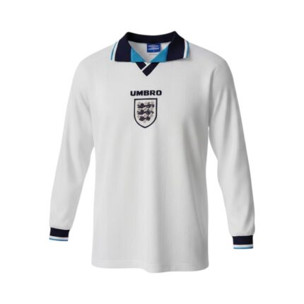 Camiseta retro Inglaterra 1996 primera equipación manga larga — vista frontal en maniquí