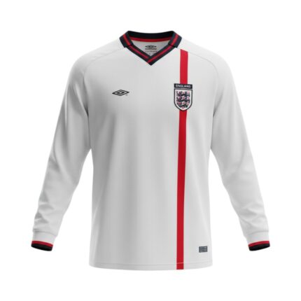 Camiseta retro de la selección de Inglaterra de la temporada 2002, primera equipación de manga larga. — vista frontal en maniquí