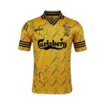 Camiseta retro Liverpool 1994-96 tercera equipación amarilla — vista frontal en maniquí