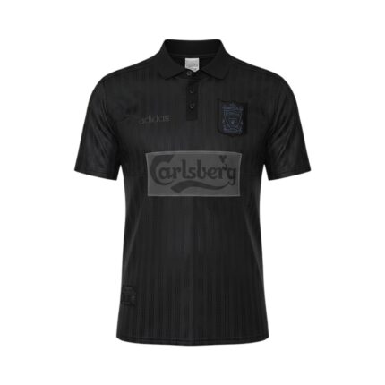 Camiseta retro Liverpool 1995/96 edición especial negra, manga corta — vista frontal en maniquí