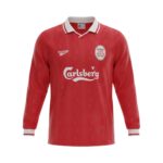 Camiseta retro del Liverpool FC de la temporada 1996/97, primera equipación, manga larga. — vista frontal en maniquí