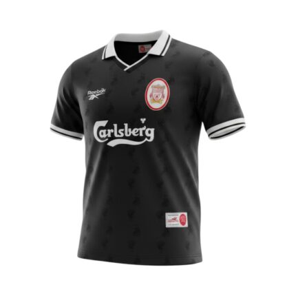 Camiseta retro Liverpool 1996/97 tercera equipación negra — vista frontal en maniquí