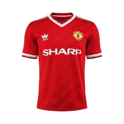 Camiseta retro Manchester United 1986/88 Primera Equipación roja — vista frontal en maniquí
