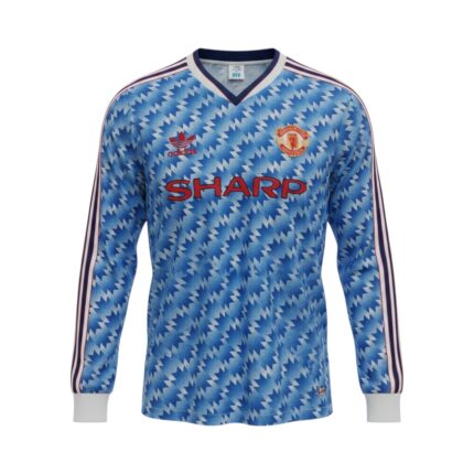 Camiseta retro Manchester United 1990/92 segunda equipación manga larga — vista frontal en maniquí