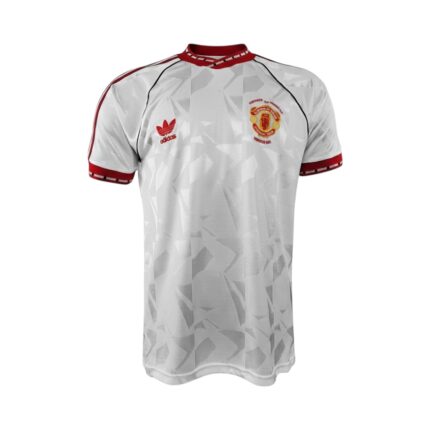 Camiseta retro Manchester United 1991 segunda equipación conmemorativa Recopa de Europa. — vista frontal en maniquí