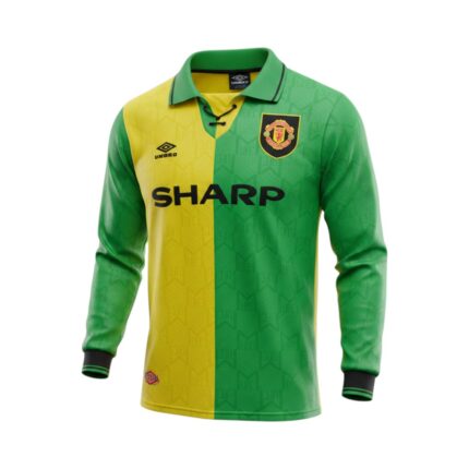 Camiseta retro Manchester United 1992/94 segunda equipación manga larga — vista frontal en maniquí