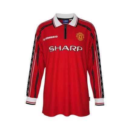 Camiseta retro Manchester United 1998/99 Primera Equipación manga larga — vista frontal en maniquí