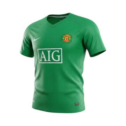 Camiseta retro de portero del Manchester United 2007/08, color verde. — vista frontal en maniquí