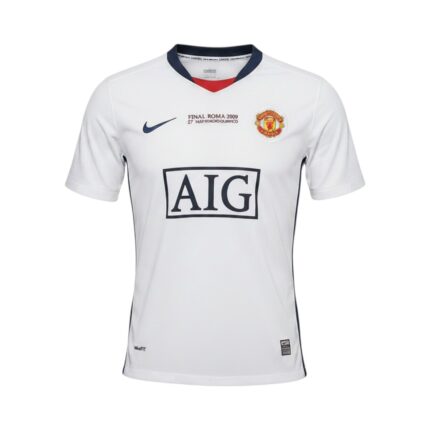 Camiseta retro Manchester United 2008/09 segunda equipación final Champions League — vista frontal en maniquí