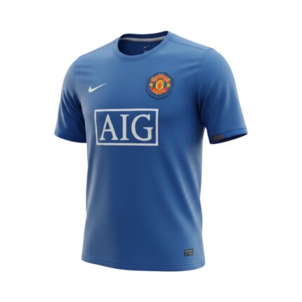 Camiseta retro Manchester United 2008-2009 tercera equipación azul — vista frontal en maniquí