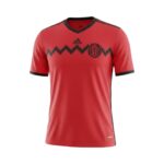 Camiseta retro de la segunda equipación de México de la temporada 2014, color rojo con diseño de zigzag. — vista frontal en maniquí