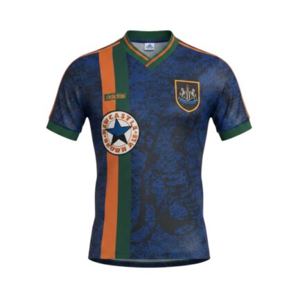 Camiseta retro Newcastle 1996/98 segunda equipación — vista frontal en maniquí