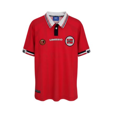 Camiseta retro Noruega 1998/99 primera equipación — vista frontal en maniquí